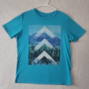 Aeropostale Majestic Mountains Graphic Tee Unisex Size S/P Teal/Blue